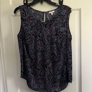 Talbots Navy Paisley Sleeveless Camisole with Burgundy Accents